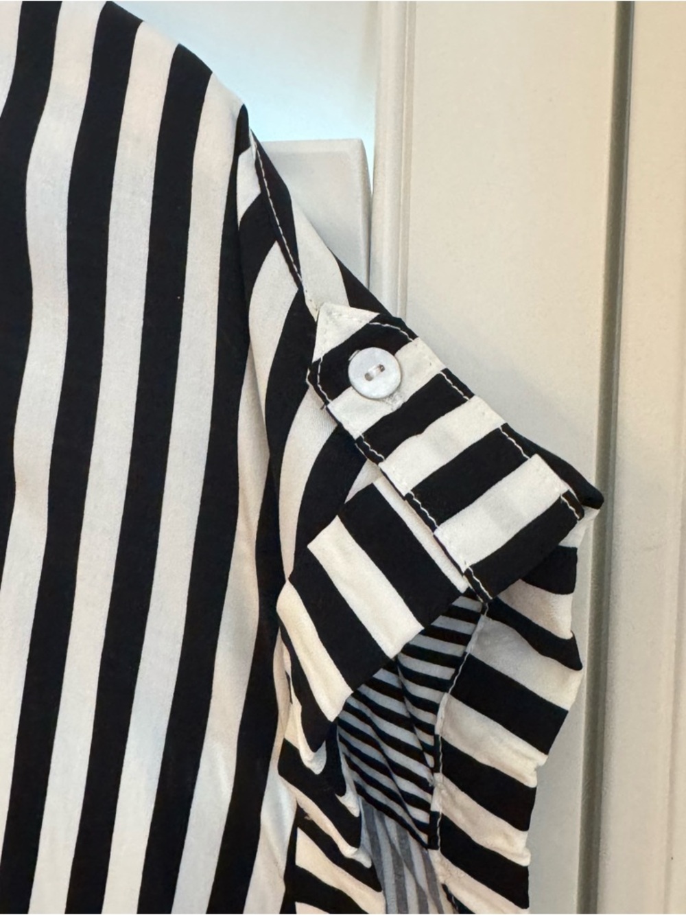 Jane and Delancey Black and White Vertical Stripe Button-Down Top - Picture 4 of 9
